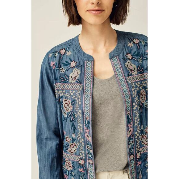 NWT J. Jill Embroidered Indigo Open Front Jacket Floral Blue Women's Size Large - Picture 4 of 14